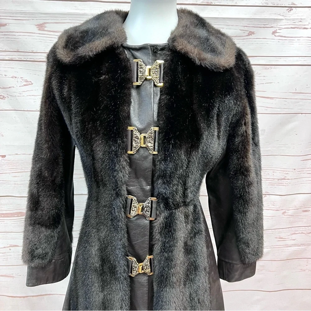 Vintage Russian Princess Leather Faux Fur Corset Penny Lane Coat